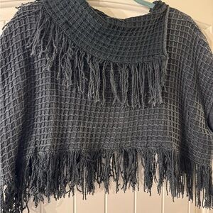Free People Charcoal Fringed Poncho